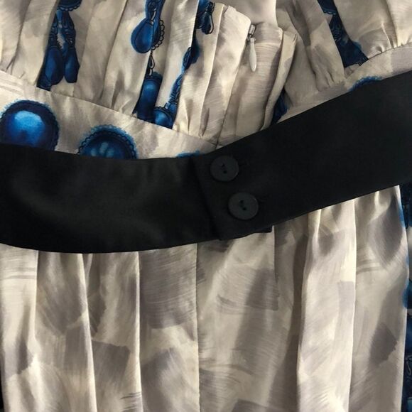 NANETTE LEPORE Grey and Blue Silk Strapless Dress Cocktail Dress Size 6 - Picture 6 of 8